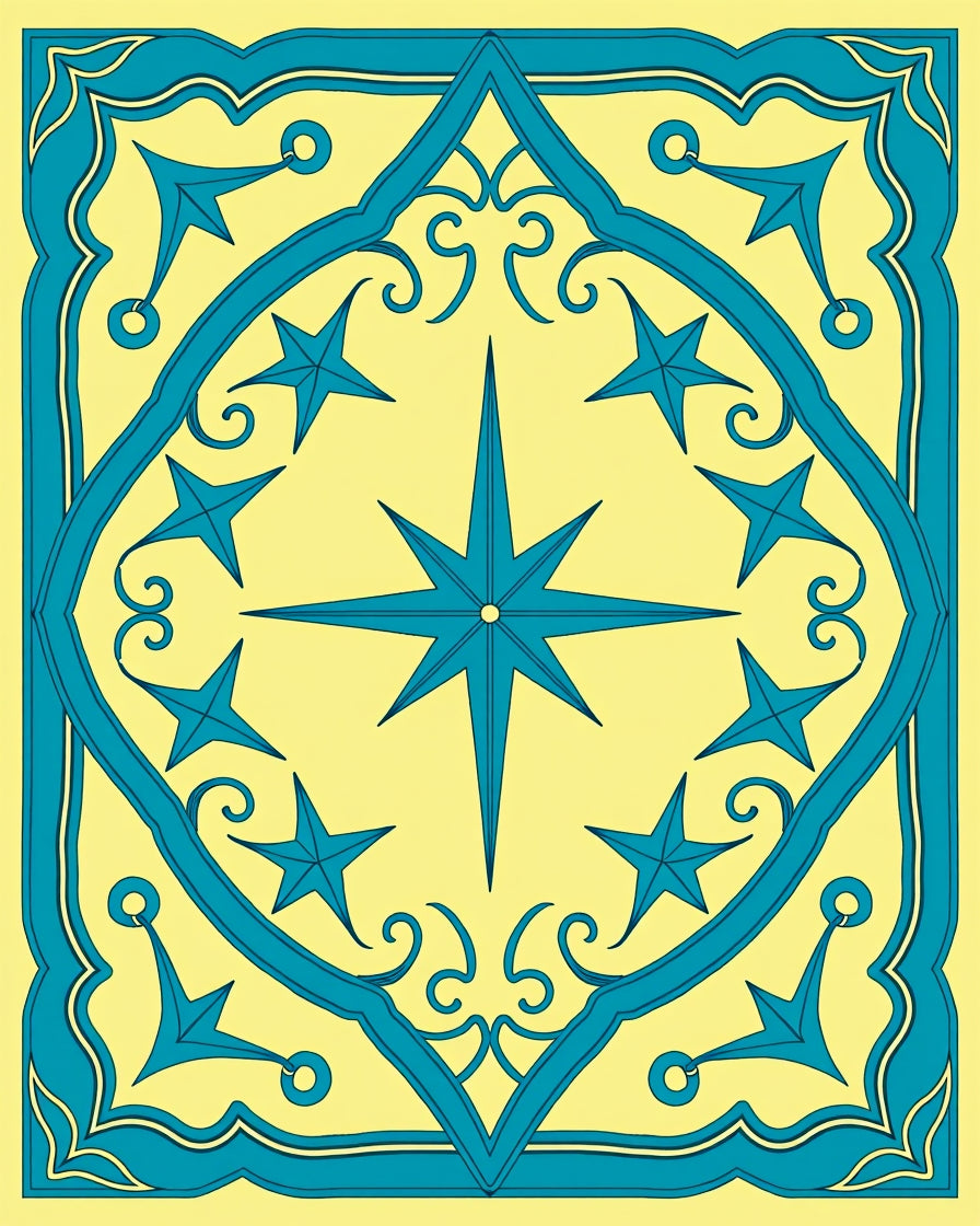 Teal Starburst Medallion Yellow Rug