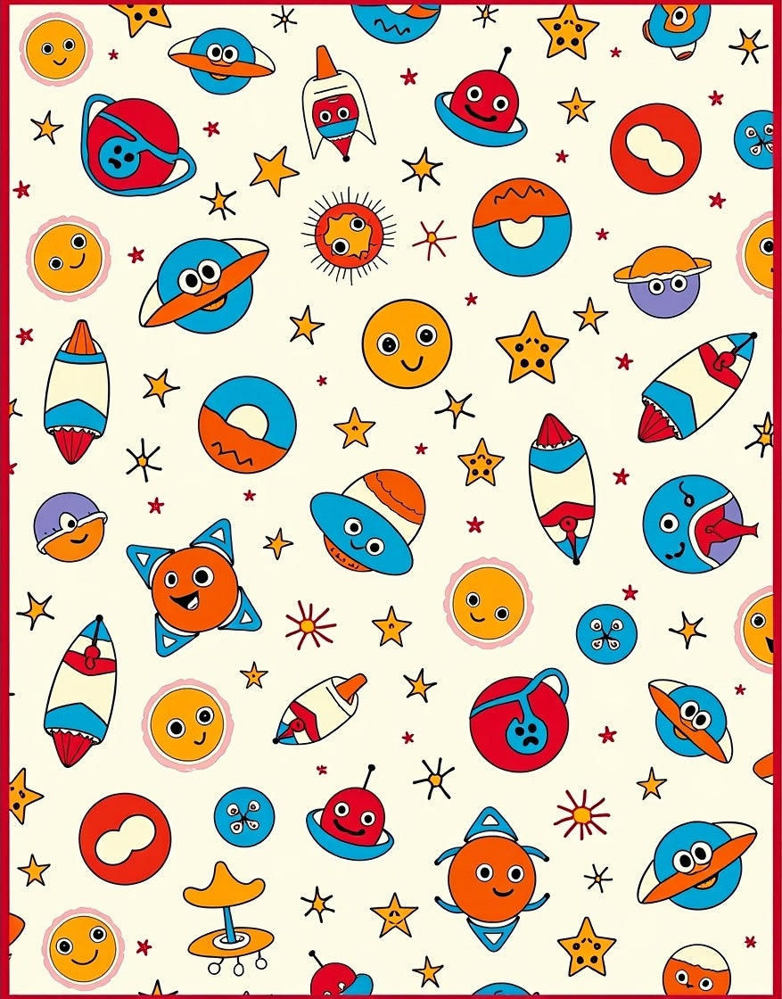 Cute Cosmic Space Aliens Rockets Stars Rug