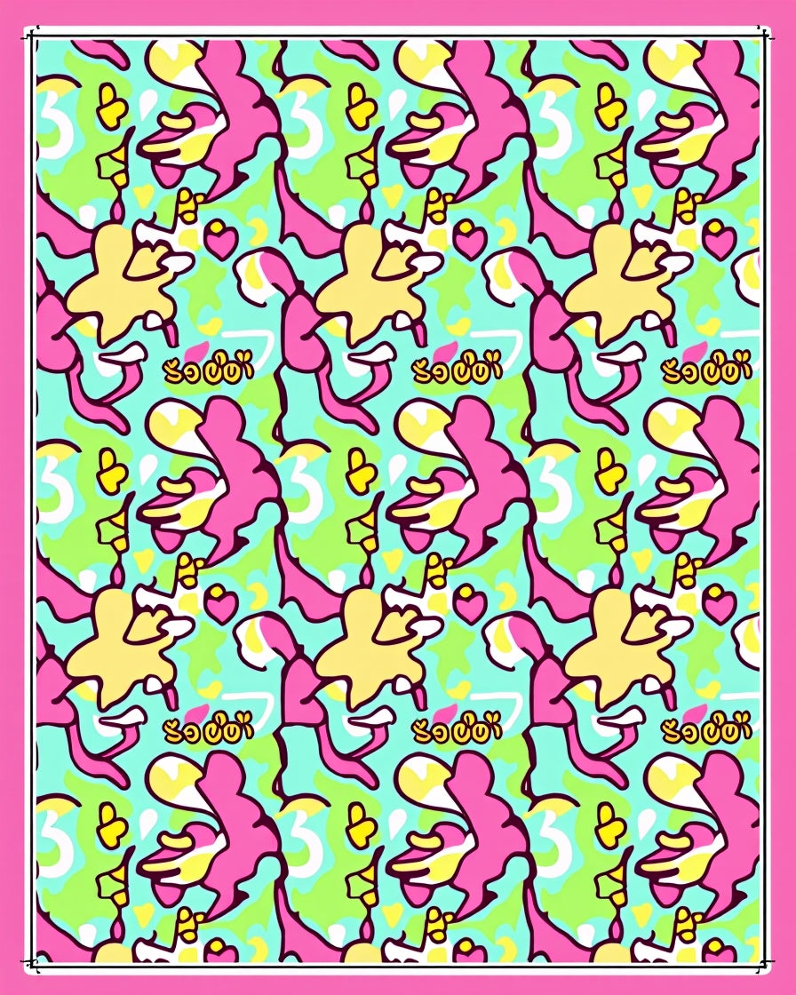 Grassy Pink Yellow Abstract Figures Rug