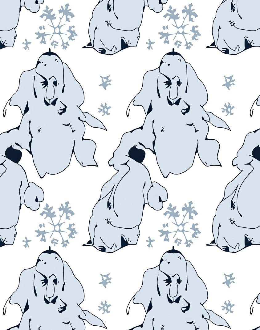 Light Blue Snowman Snowflake Scene Rug