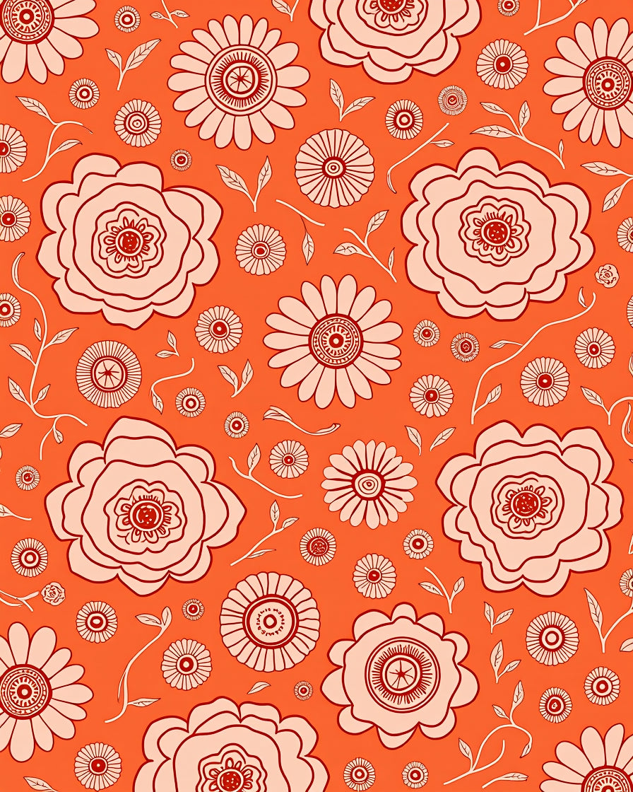 Coral Red Floral Medallion Garden Rug