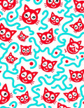 Whimsical Red Cat Turquoise Swirls Rug