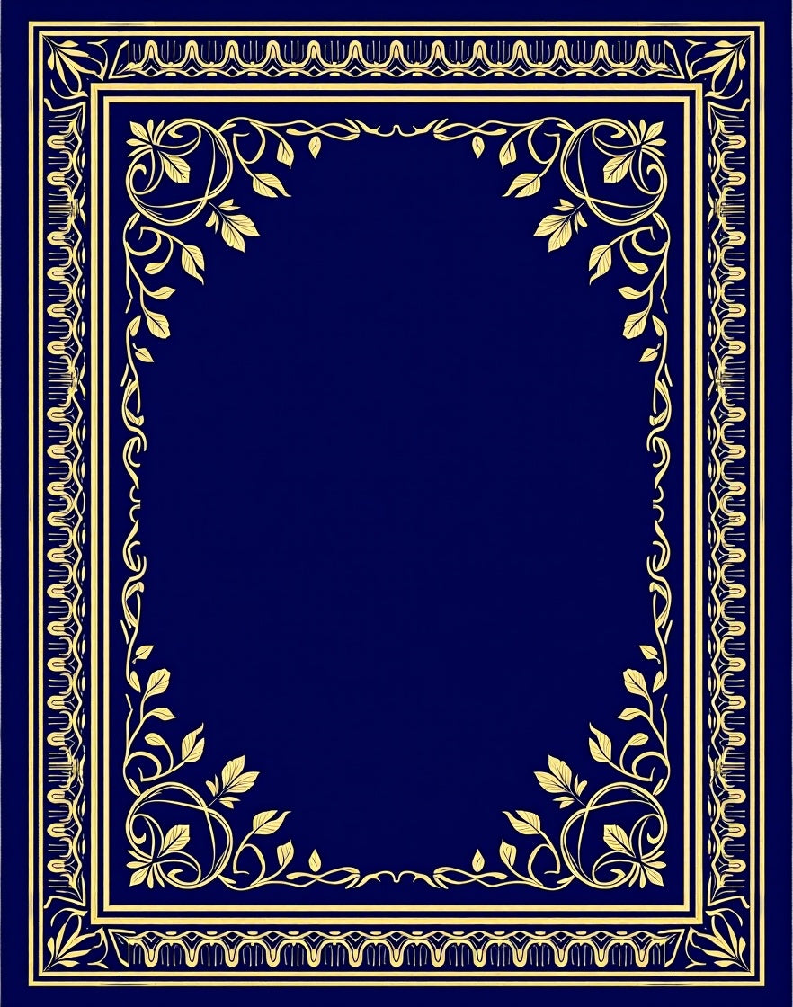 Regal Gold Bordered Navy Floral Frame Rug
