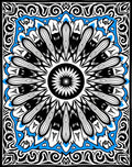 Black White Blue Sunburst Mandala Rug