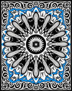 Black White Blue Sunburst Mandala Rug