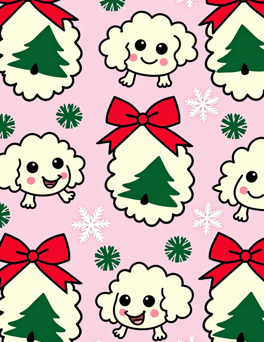 Whimsical Christmas Puppy Snowflakes Pink Rug