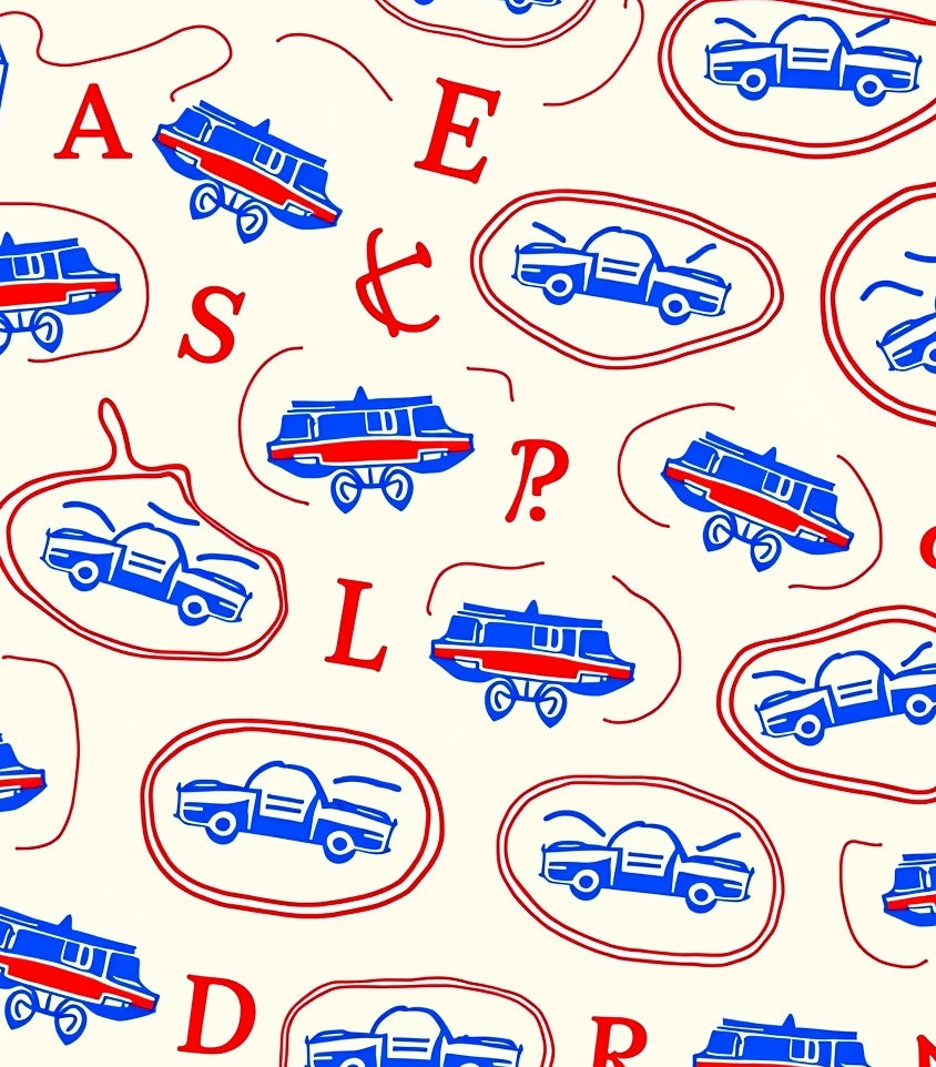 Retro Red Blue Car Alphabet Rug