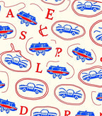 Retro Red Blue Car Alphabet Rug