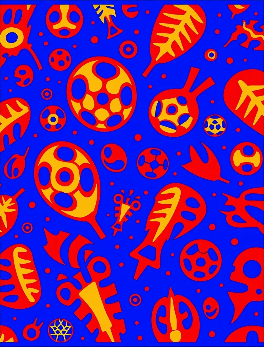 Bold Blue Abstract Red Yellow Forms Rug