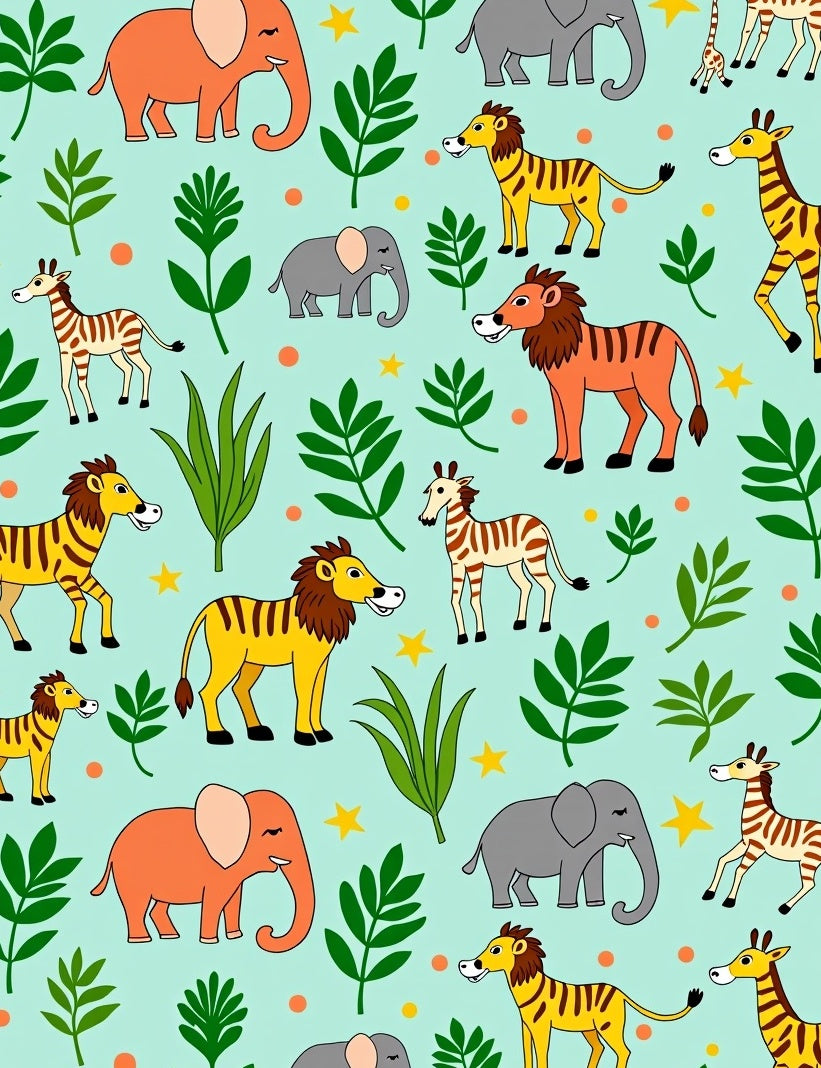 Playful Jungle Animals Green Background Rug