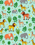Playful Jungle Animals Green Background Rug