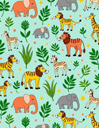 Playful Jungle Animals Green Background Rug