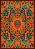Orange Teal Floral Mandala Rug