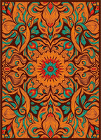 Orange Teal Floral Mandala Rug
