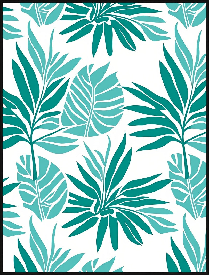 Teal Tropical Leaf All Over Rug