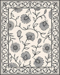 Monochrome Floral Vines Bordered Rug