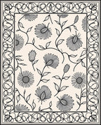 Monochrome Floral Vines Bordered Rug