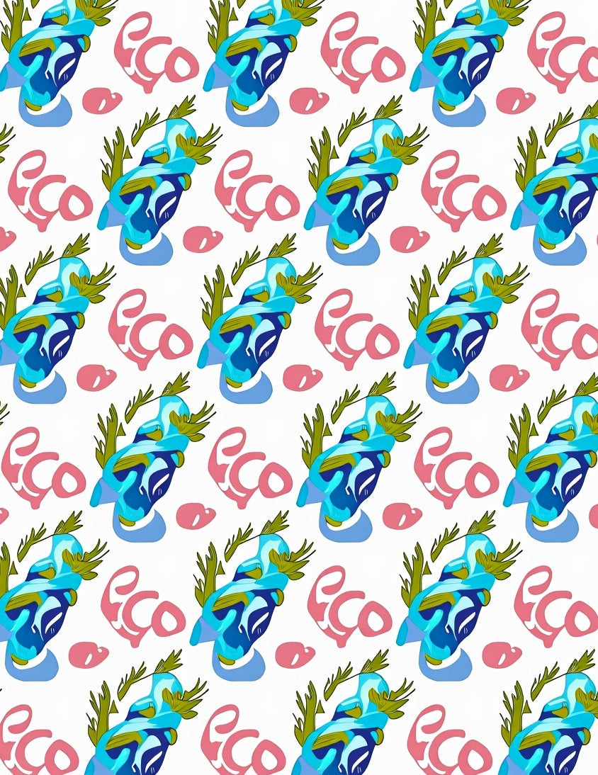 Abstract Blue Pink Leafy Arrangement Rug