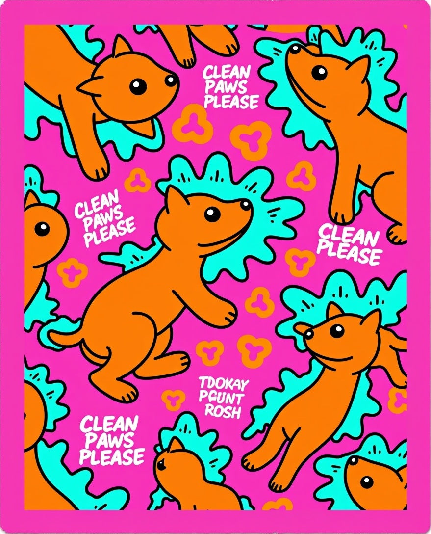 Pink Orange Whimsical Dog Splash Rug