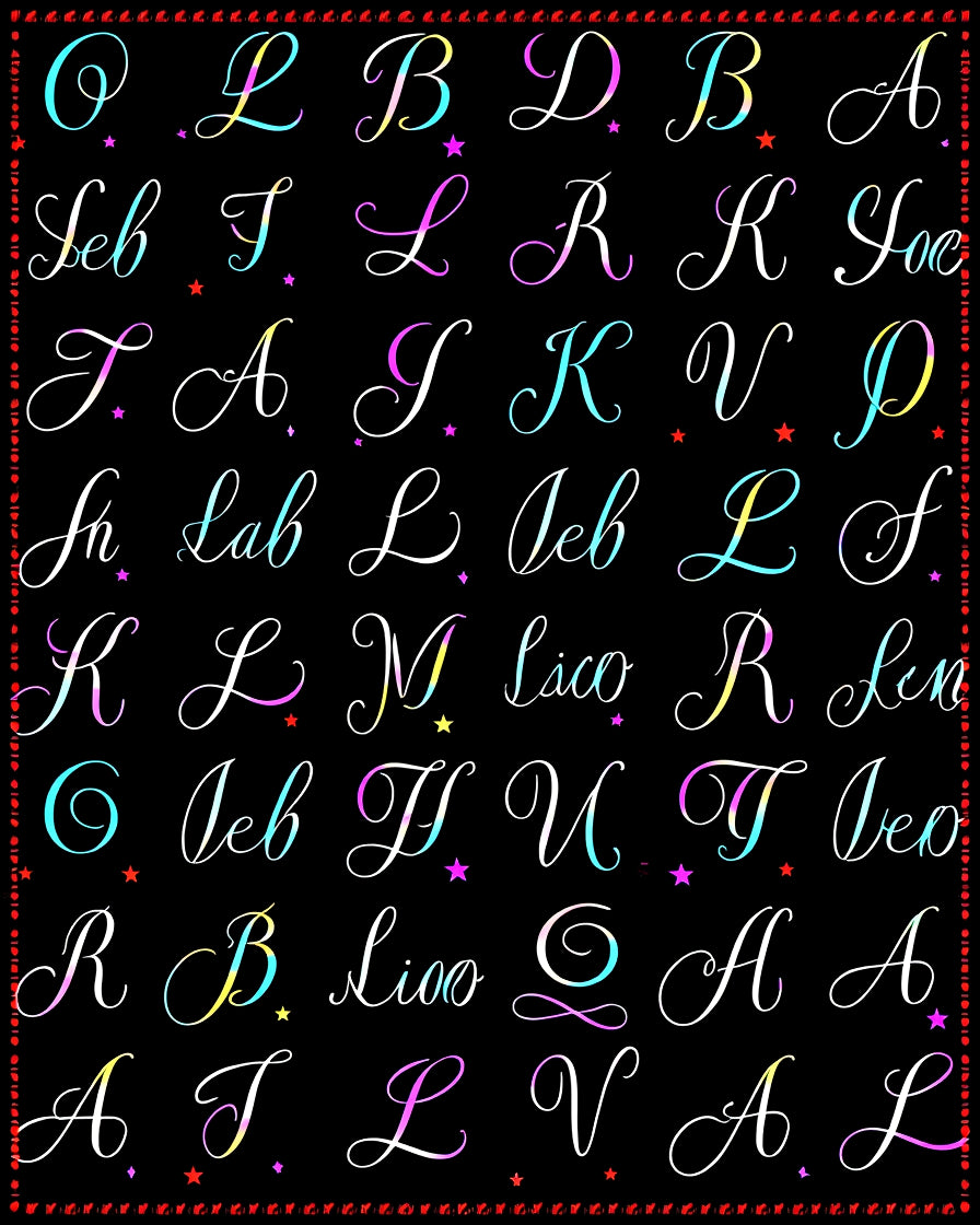 Colorful Calligraphy Alphabet Garden Rug