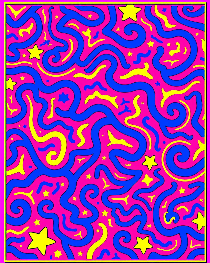 Vibrant Blue Yellow Starry Swirl Rug