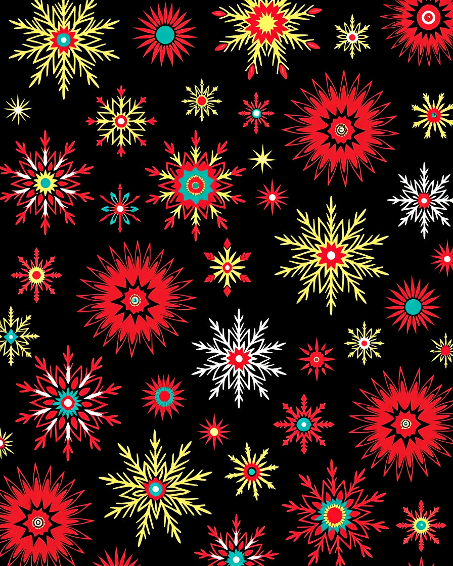 Vibrant Red Yellow Snowflake Scatter Rug