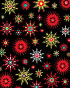 Vibrant Red Yellow Snowflake Scatter Rug