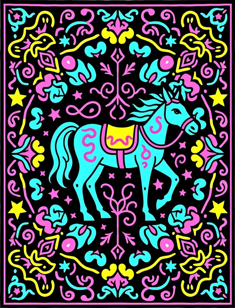 Vibrant Turquoise Horse With Neon Accents Rug