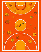 Orange Basketball Court Swoosh Balls Rug
