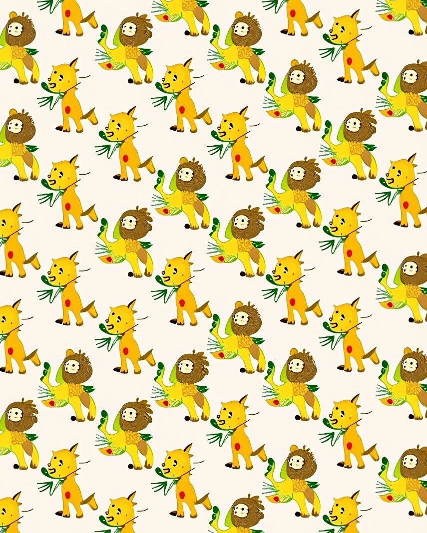 Yellow Cartoon Animals Repeating Pattern Rug