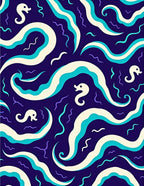 Whimsical Seahorse Swirls Blue Rug