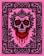 Pink Skull With Red Dripping Blood Border Rug