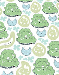 Whimsical Green Cloud Critter Collage Rug