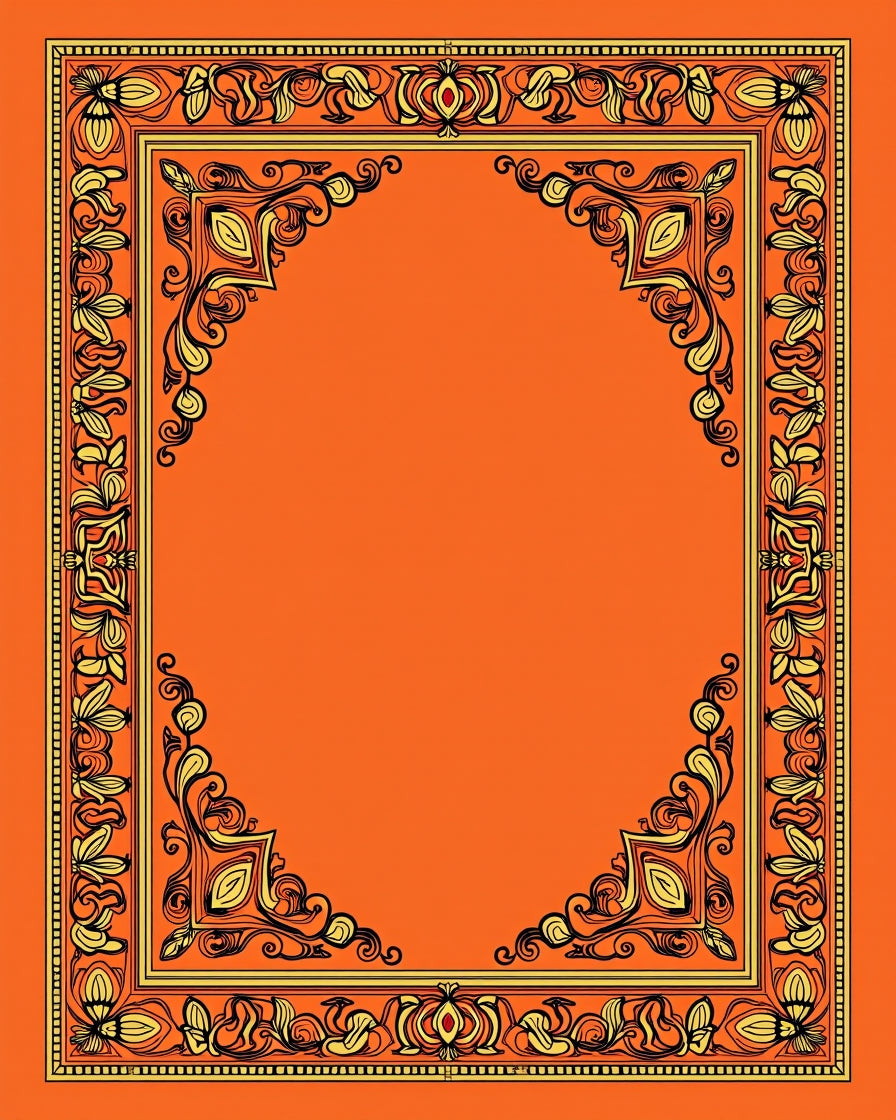 Orange and Gold Floral Border Rug