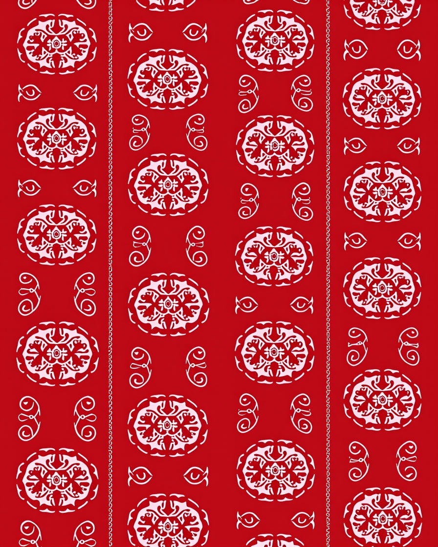 Red Oval Medallion Chains Rug