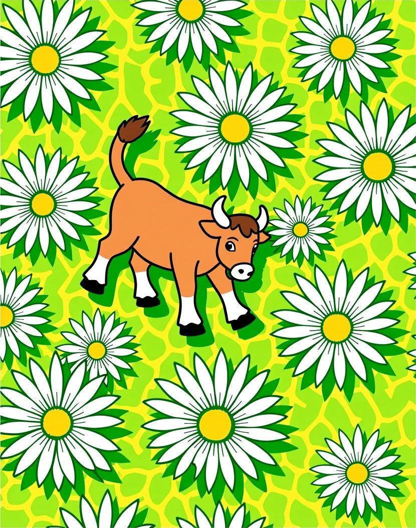 Cartoon Cow Daisy Field Rug