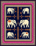Cream Elephant Dark Navy Border Rug