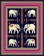 Cream Elephant Dark Navy Border Rug
