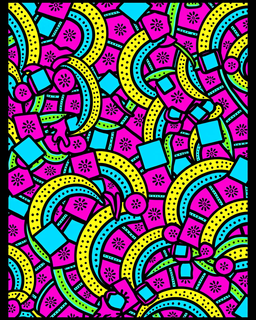 Vibrant Geometric Pink Yellow Blue Explosion Rug