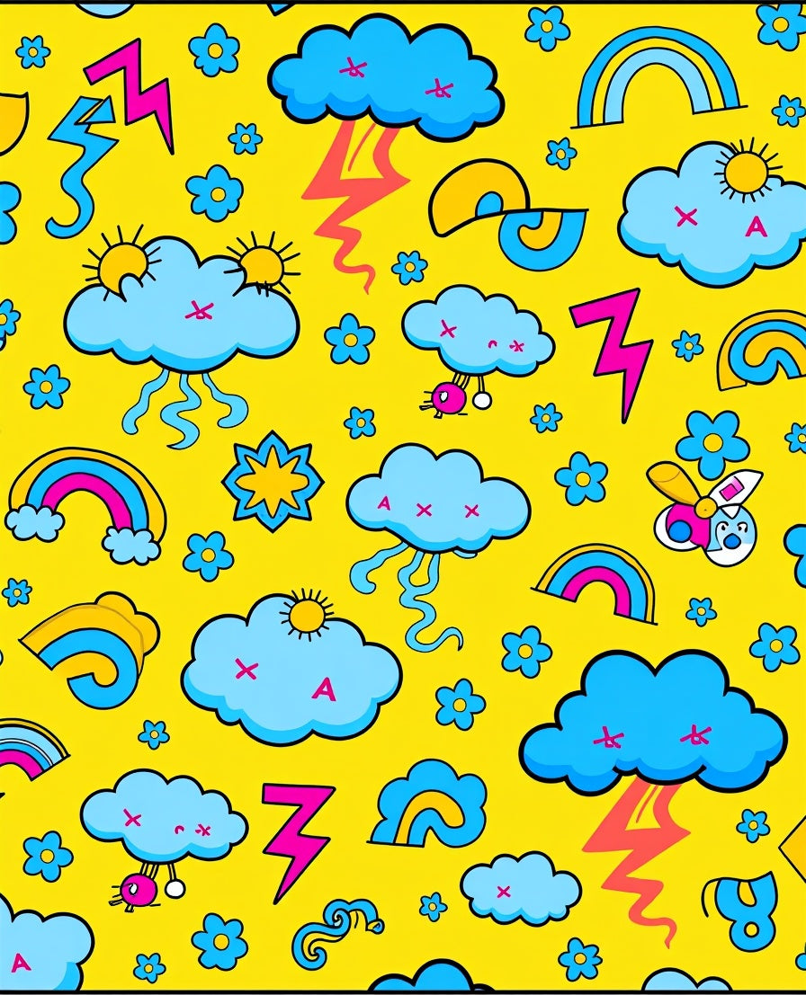 Bright Yellow Sky Cloud Rainbow Lightning Rug
