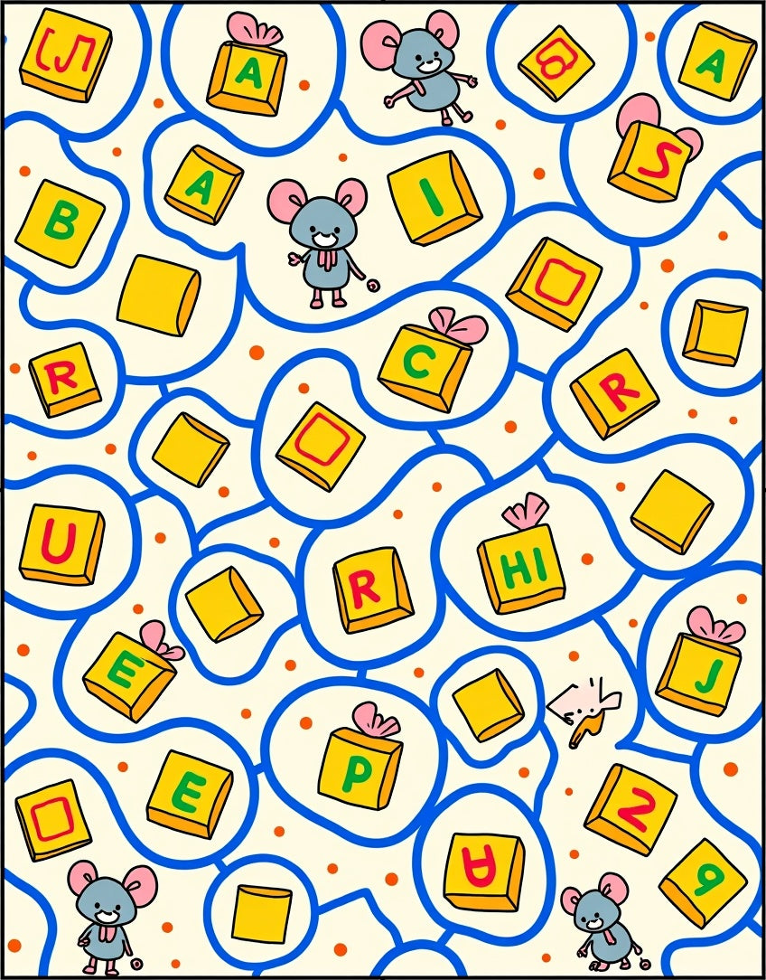 Whimsical Mice Alphabet Blocks Rug