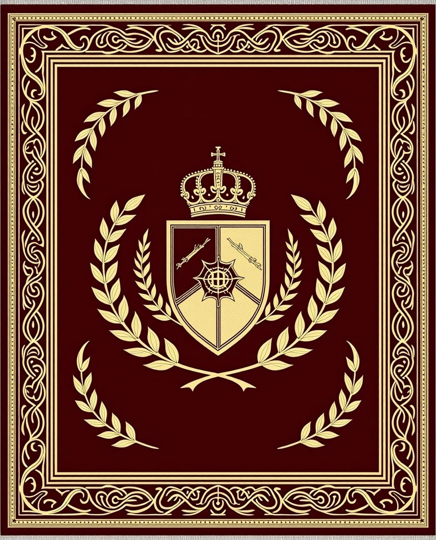 Regal Maroon Crest Laurel Wreath Rug