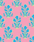 Vivid Blue Floral on Pink Background Rug