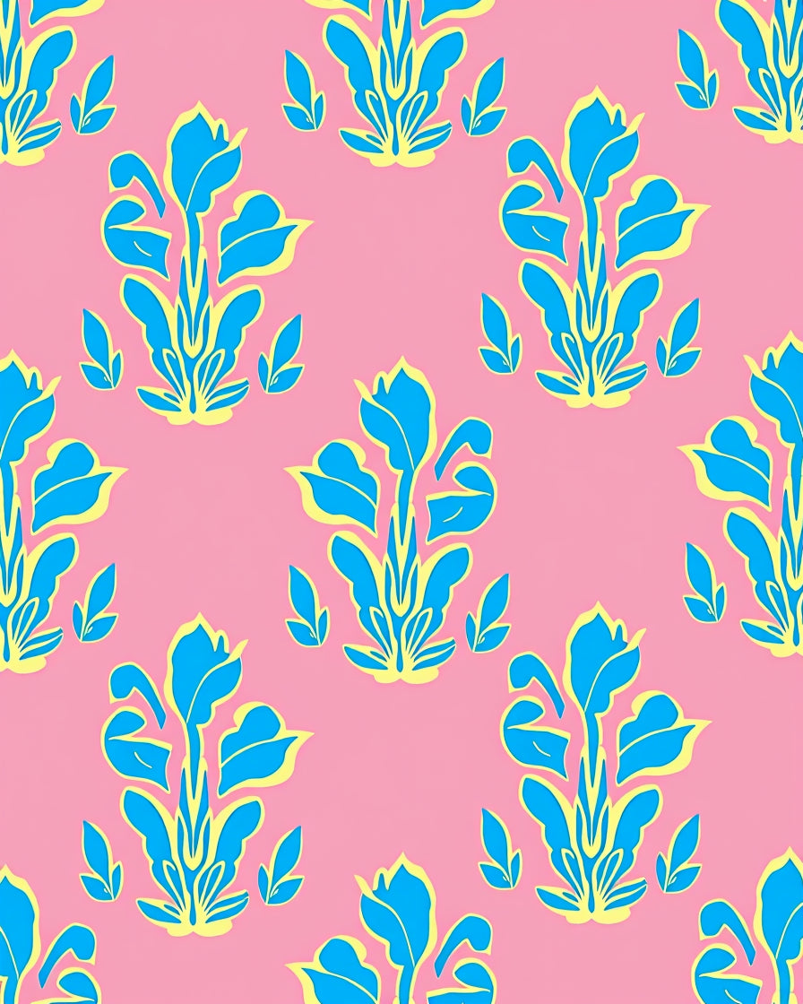 Vivid Blue Floral on Pink Background Rug