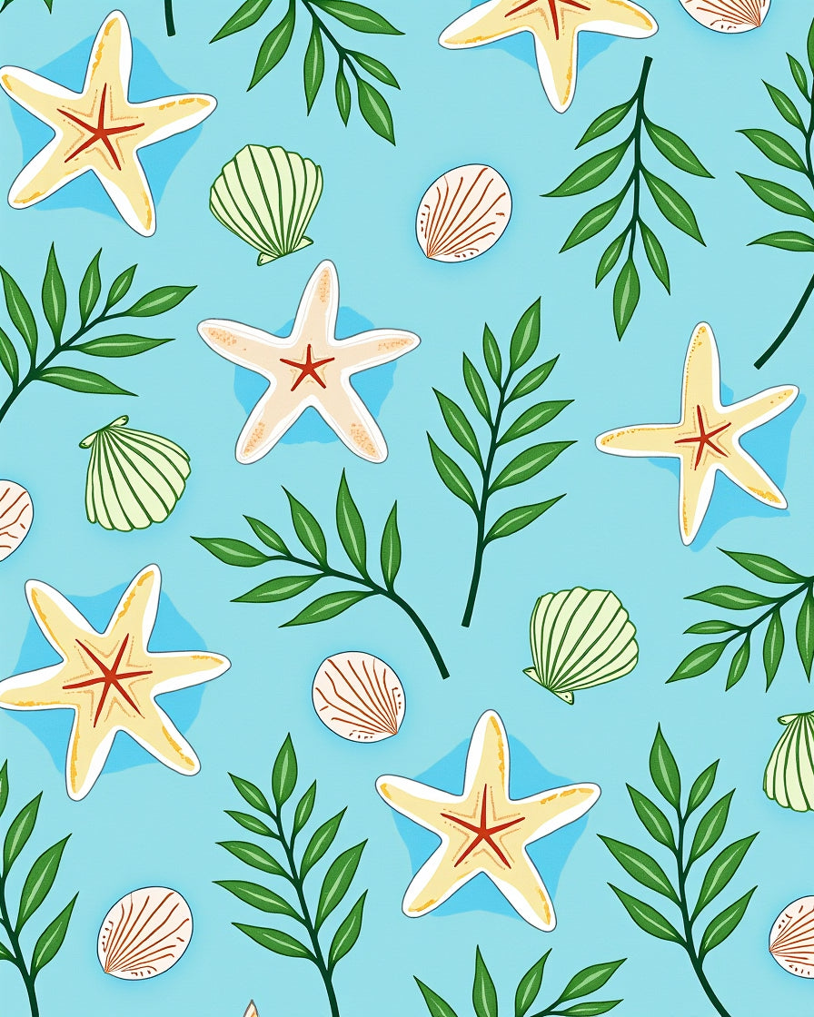 Coastal Starfish Seashell Leaf Toss Rug