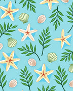Coastal Starfish Seashell Leaf Toss Rug