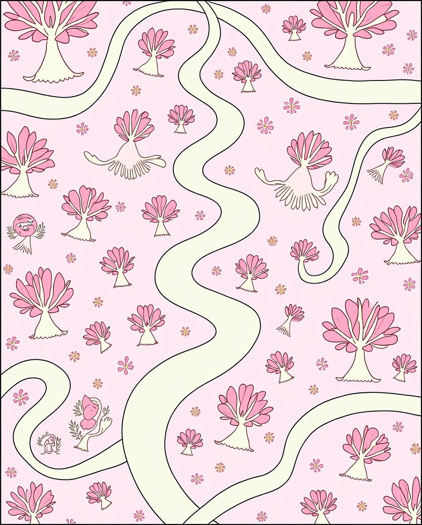 Whimsical Pink Tree Flowers River Rug