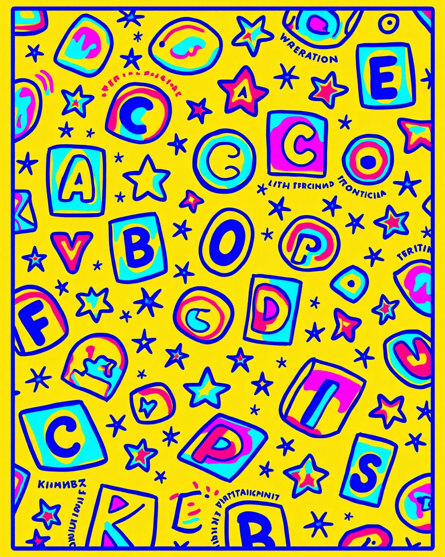Funky Alphabet Star Yellow Collage Rug