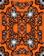 Orange Black White Floral Medallion Rug