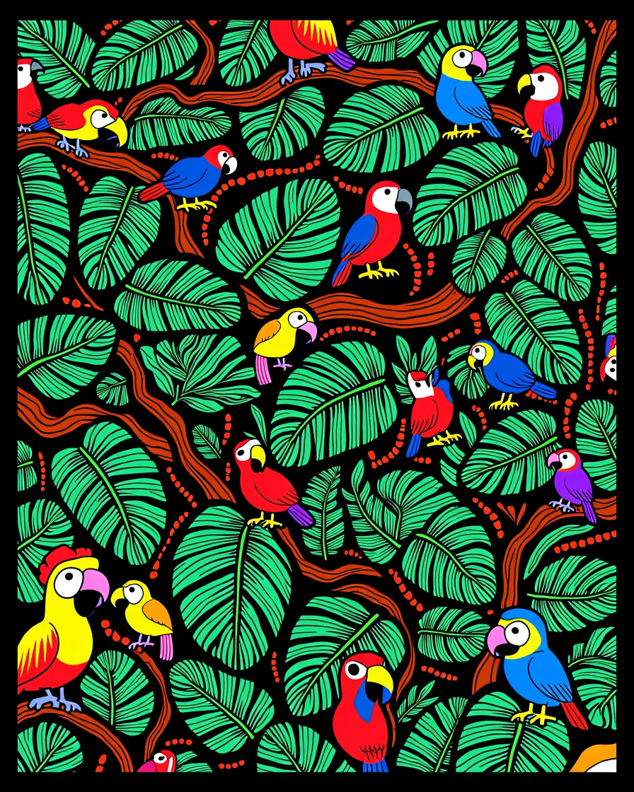 Vibrant Parrots Jungle Foliage Rug